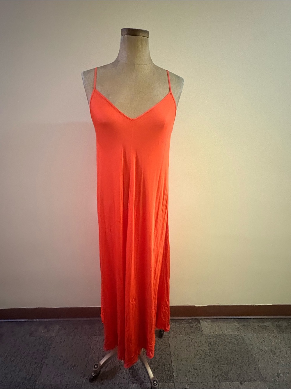 L'AGENCE Serita Silk Maxi Slip Dress 0 V-Neck Spaghetti Long Gown Pop Orange